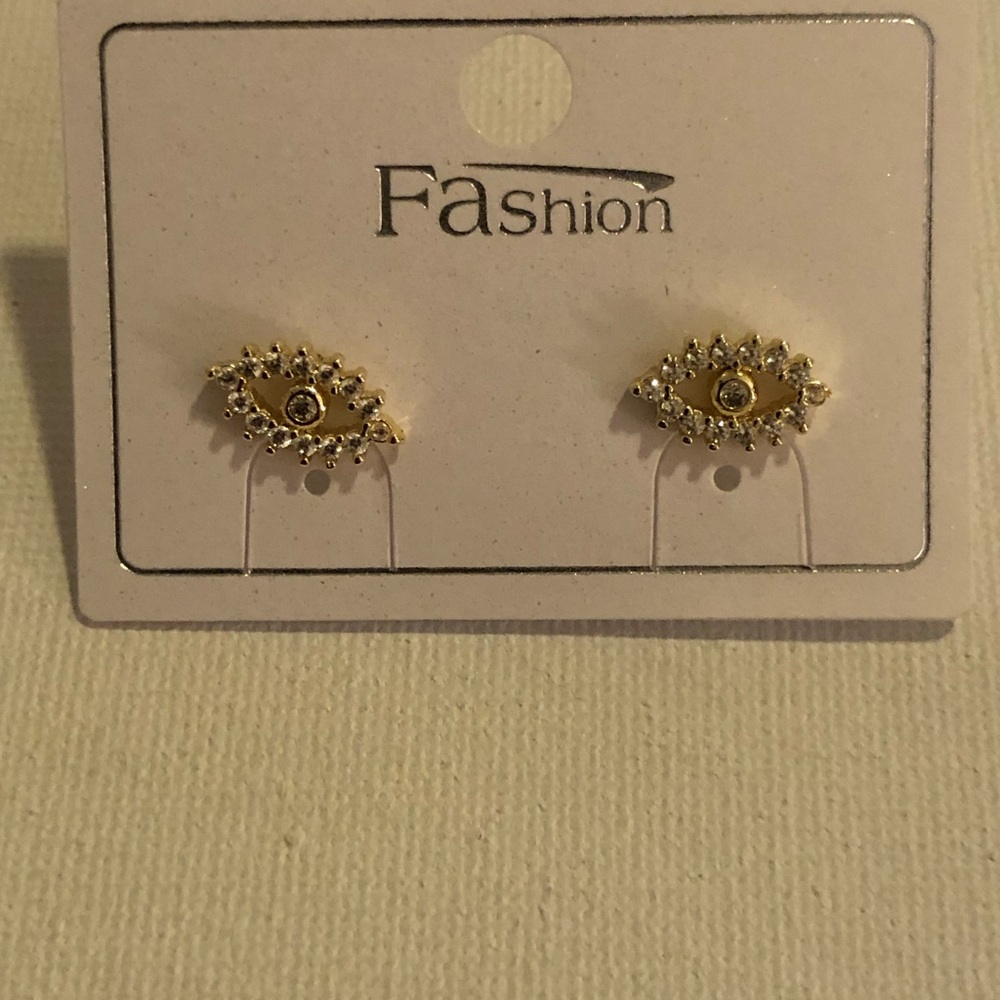 Gold Wide Eye Crystal Stud Earrings